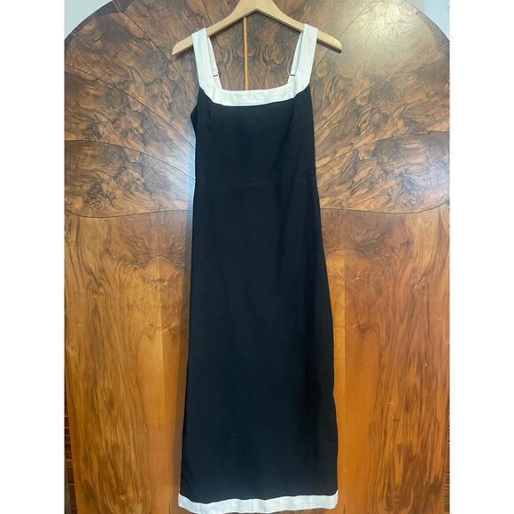 ABERCROMBIE & FITCH Linen Blend Squareneck Column Dress Black White Midi Small T - Picture 4 of 7